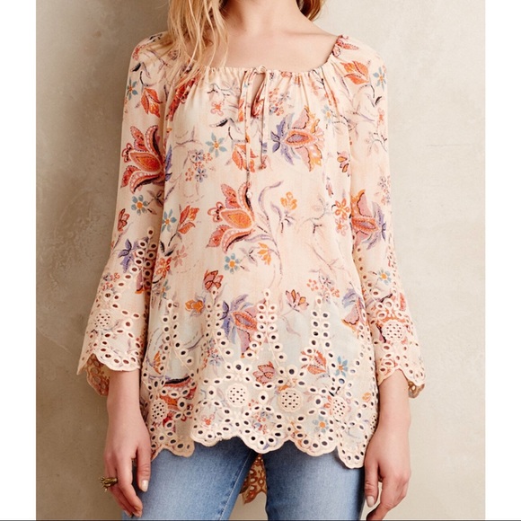 Anthropologie Tops - Anthropologie Sz M Floral Eyelet Blouse Meadow Rue